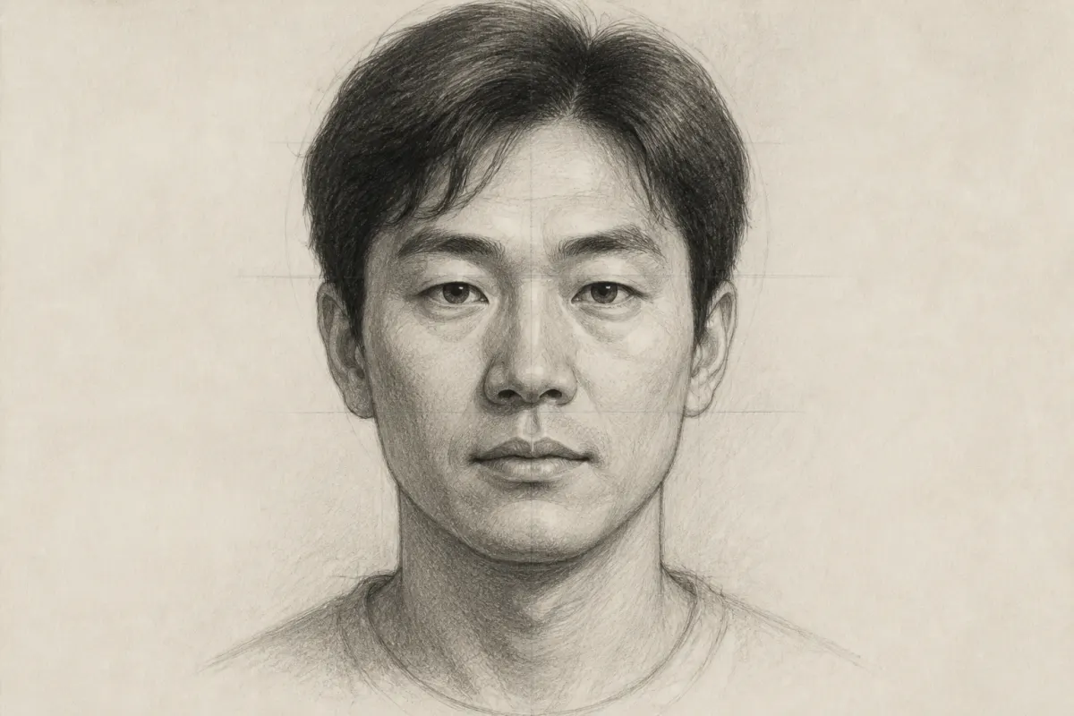 얼굴은 전체 윤곽에서 시작해 표정과 자세를 본 뒤, 세부 부위로 시선을 옮깁니다.