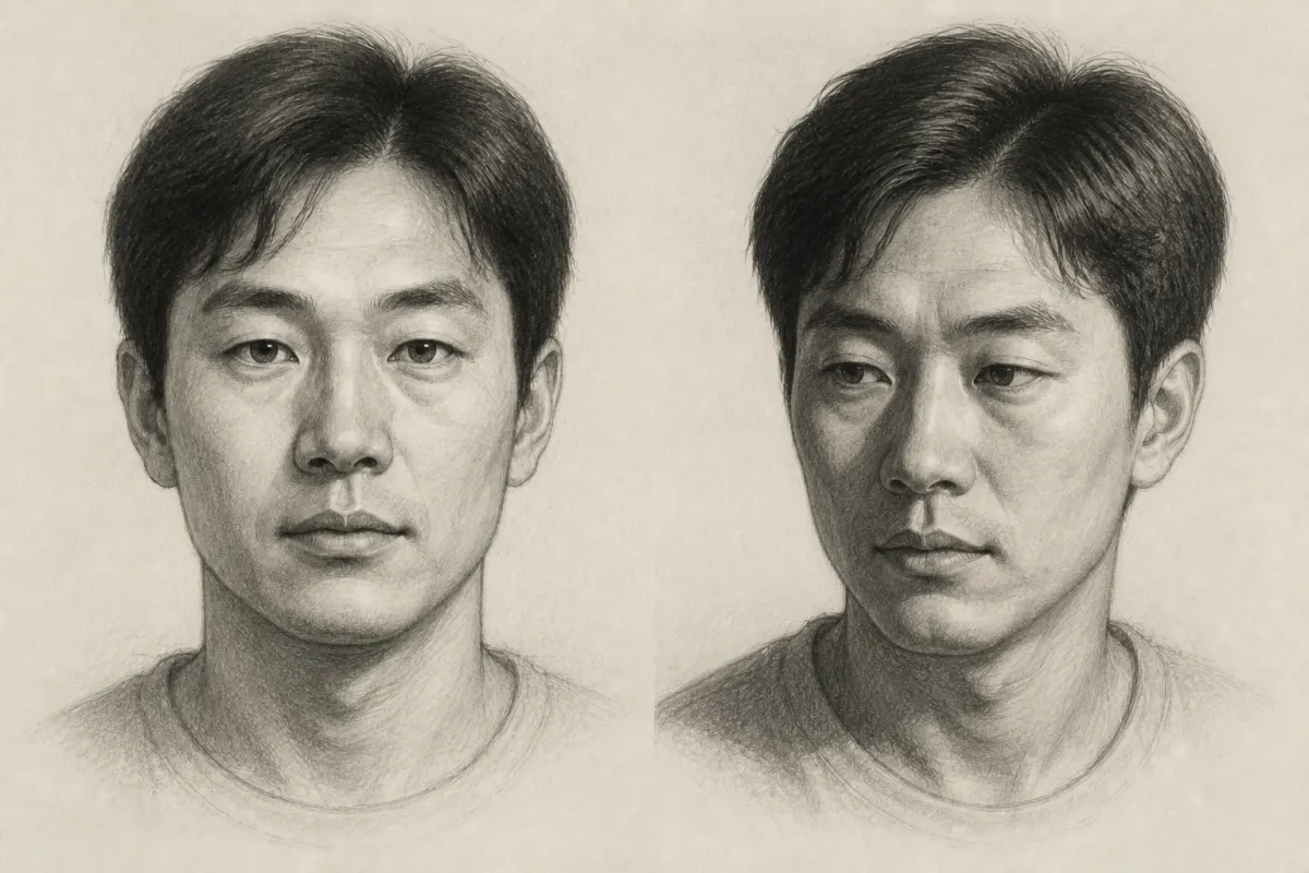 같은 얼굴도 카메라 높이, 조명, 표정과 거리에 따라 다르게 보입니다.